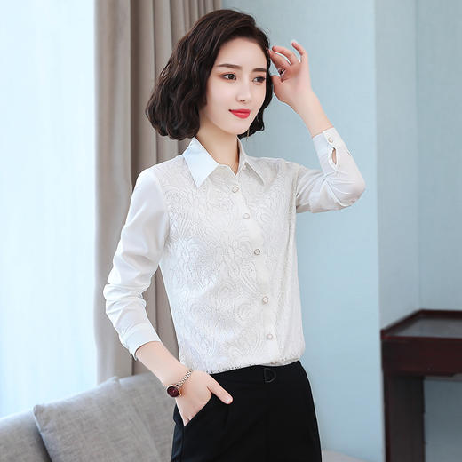 韩版优雅，长袖蕾丝职业打底衬衫TR-55815 商品图0