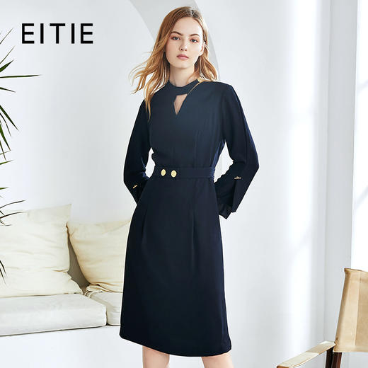故障  EITIE爱特爱女装秋款洋气时尚挂脖V领收腰显瘦通勤百搭连衣裙女裙6007751连衣裙 商品图1