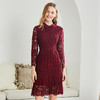 EITIE爱特爱秋季新款洋气翻领镂空蕾丝钩花收腰百褶连衣裙女6007727 商品缩略图3