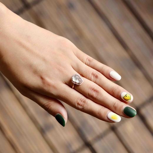 玻璃种翡翠葫芦戒指18k玫瑰金钻石镶嵌 商品图9