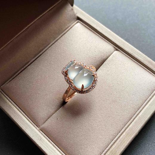 玻璃种翡翠葫芦戒指18k玫瑰金钻石镶嵌 商品图5