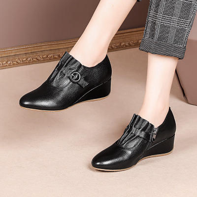 oldk220增高深口真皮鞋子简约舒适圆头中跟单鞋