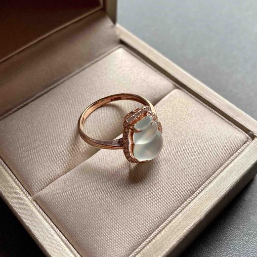 玻璃种翡翠葫芦戒指18k玫瑰金钻石镶嵌 商品图7