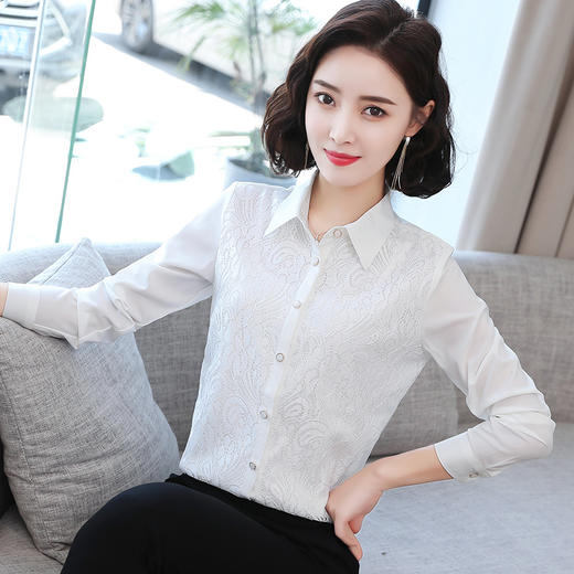 韩版优雅，长袖蕾丝职业打底衬衫TR-55815 商品图1