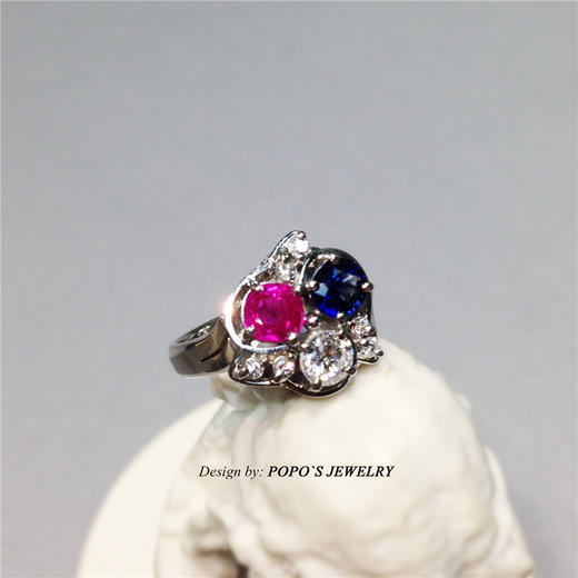 【每日特选】Pt900铂金红蓝宝钻石戒指耳钉套装(预约看货) 商品图7