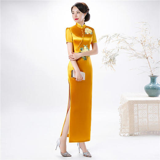 SYK-311518新款时尚复古气质烫钻长款旗袍 商品图3