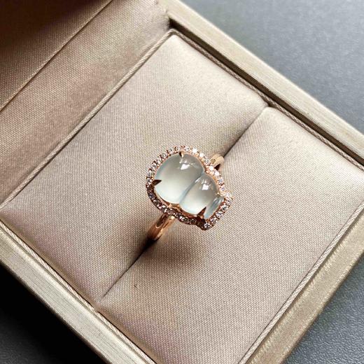 玻璃种翡翠葫芦戒指18k玫瑰金钻石镶嵌 商品图0