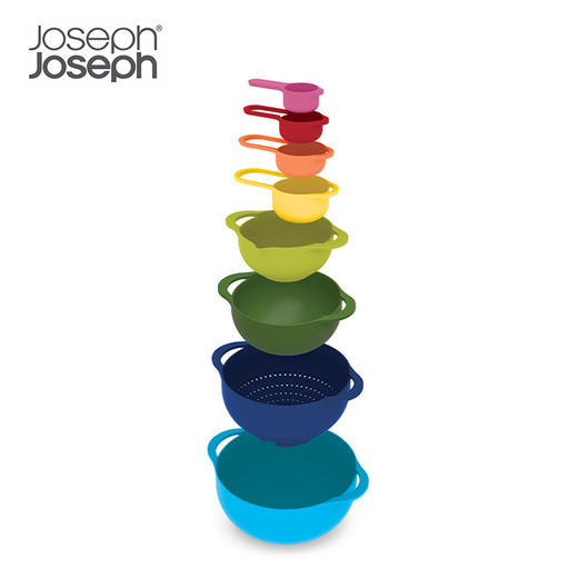 英国Joseph Joseph 多功能彩虹碗量勺烘焙碗盆沥水篮多用洗菜盆 8件食材处理套装-多色 商品图1