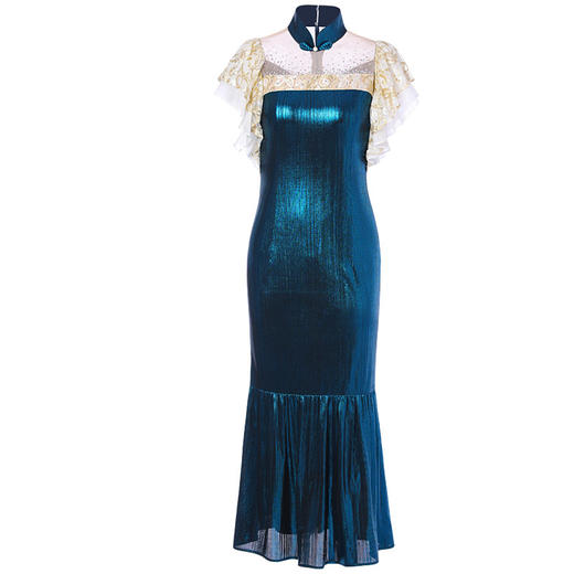 DLQ-A2418高端蓝色走秀旗袍礼服修身长款鱼尾连衣裙 商品图3