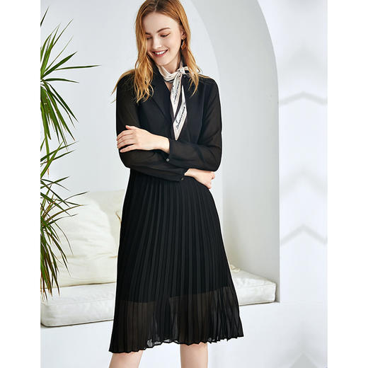 故障 EITIE爱特爱秋季新款时尚通勤洋气翻领收腰显瘦百褶连衣裙女6007719 商品图10