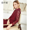 EITIE爱特爱秋季新款洋气翻领镂空蕾丝钩花收腰百褶连衣裙女6007727 商品缩略图0