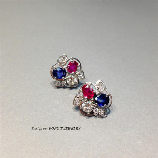 【每日特选】Pt900铂金红蓝宝钻石戒指耳钉套装(预约看货) 商品图8