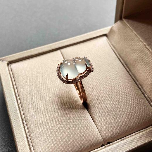 玻璃种翡翠葫芦戒指18k玫瑰金钻石镶嵌 商品图4