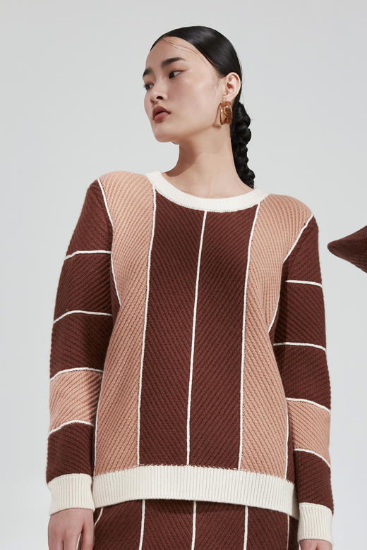  秋冬 加厚圆领撞色羊绒针织衫 SJF92W138N 商品图1