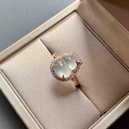 玻璃种翡翠葫芦戒指18k玫瑰金钻石镶嵌 商品图3