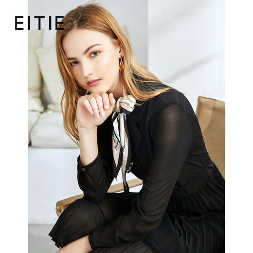 故障 EITIE爱特爱秋季新款时尚通勤洋气翻领收腰显瘦百褶连衣裙女6007719 商品图7