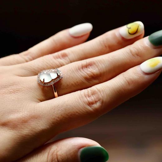 玻璃种翡翠葫芦戒指18k玫瑰金钻石镶嵌 商品图10