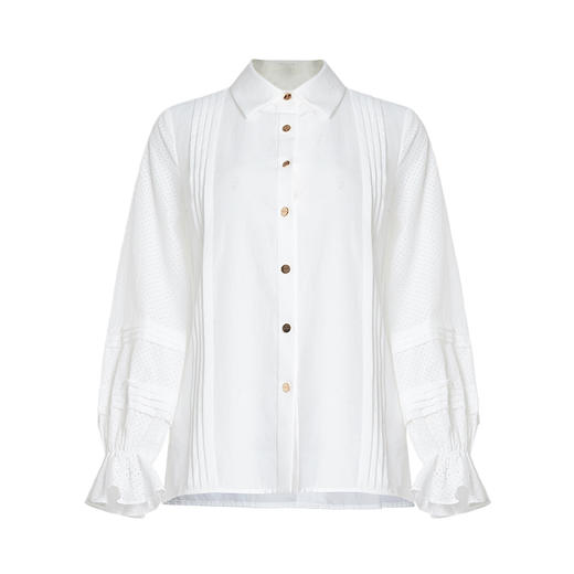 故障 EITIE爱特爱秋季新款简约通勤时尚灯笼喇叭袖显瘦百搭白衬衫6309005 商品图7