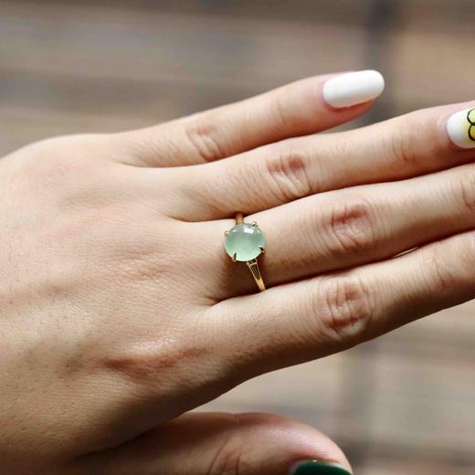 高冰种淡晴水翡翠蛋面戒指18k黄金镶嵌 商品图9