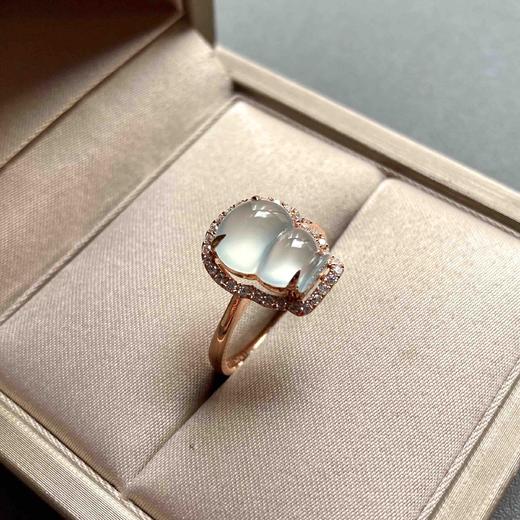 玻璃种翡翠葫芦戒指18k玫瑰金钻石镶嵌 商品图1