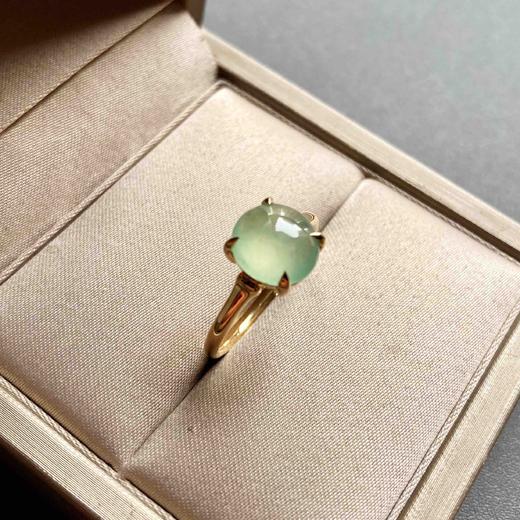 高冰种淡晴水翡翠蛋面戒指18k黄金镶嵌 商品图1