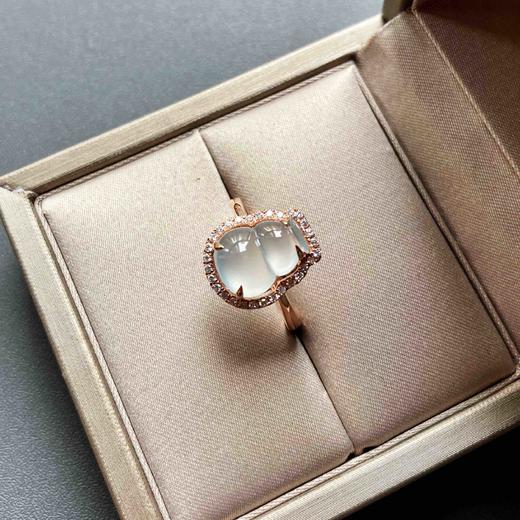 玻璃种翡翠葫芦戒指18k玫瑰金钻石镶嵌 商品图6
