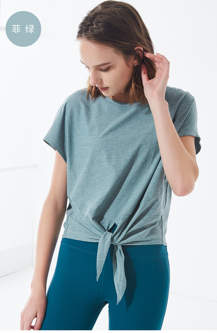 f10378凡圣瑜伽t恤女三分袖系带时尚美背镂空健身房专业短款外搭不含