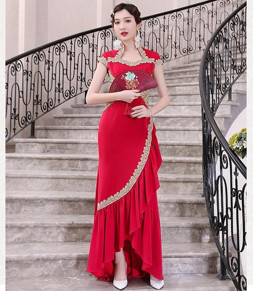 DLQ-A2416新款中国风优雅气质修身长款高端礼服裙TZF 商品图0
