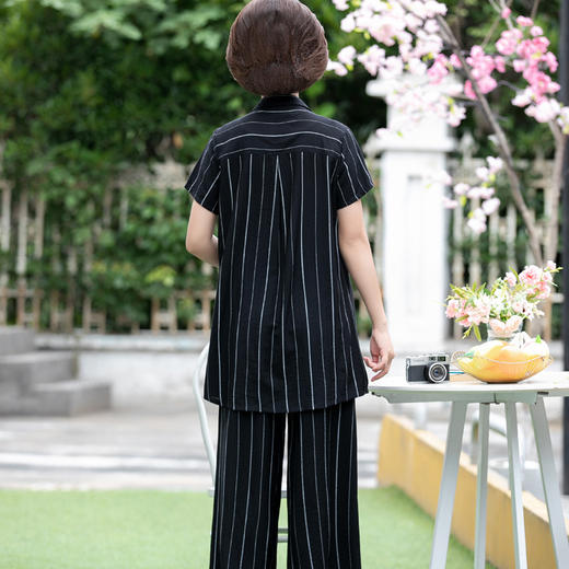 THZJ-4114妈妈装棉麻衬衫阔腿裤洋气短袖两件套 商品图2
