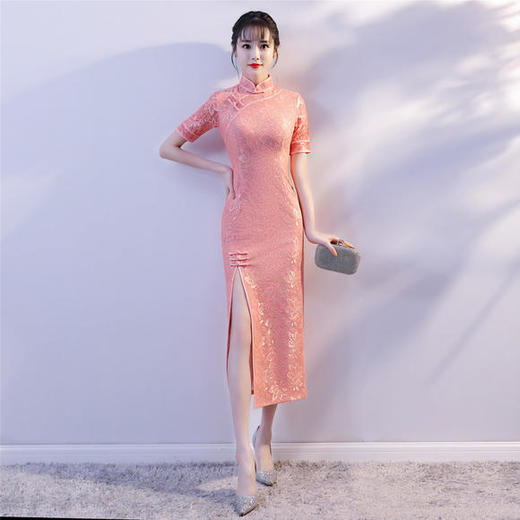 ym83205改良时尚蕾丝前开叉旗袍裙