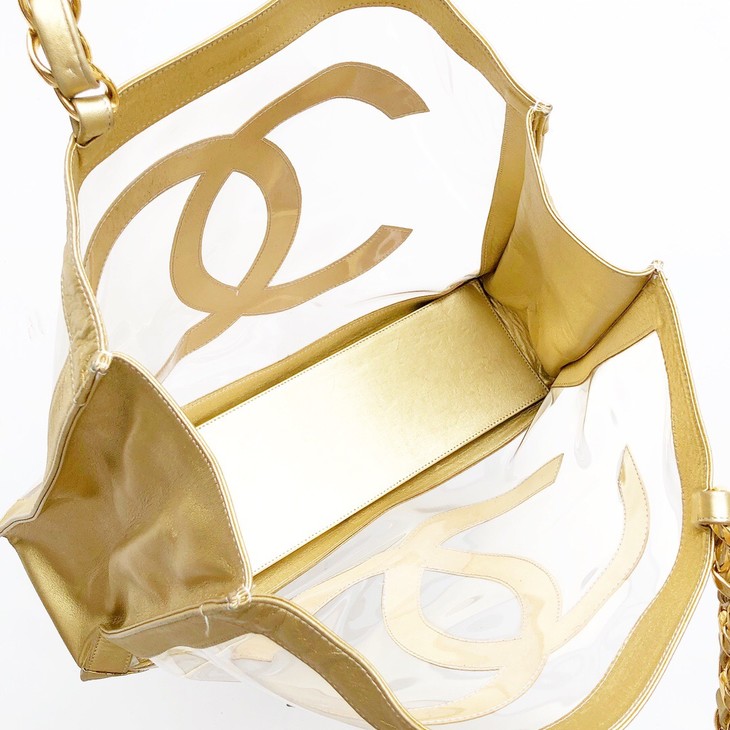 chanel香奈儿大双c金色透明pvc单肩包