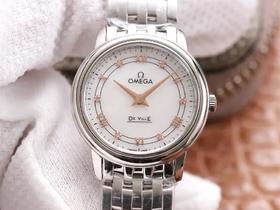 ZF欧miga蝶飞石英系列腕表424.10.27.60.55.001，尺寸27.4mm，指针与刻度均PVD18K玫瑰真金，采用与正品一致的欧米茄 1376石英机芯，女士腕表，钢表带，密底，石英机芯