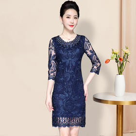 LC-2059品牌网纱刺绣高贵优雅修身七分袖中老年妈妈装