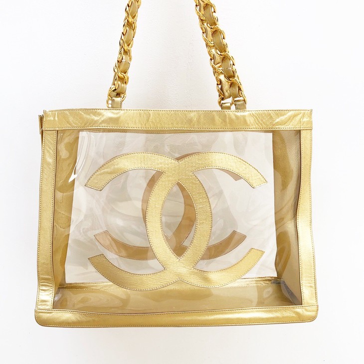 chanel香奈儿大双c金色透明pvc单肩包