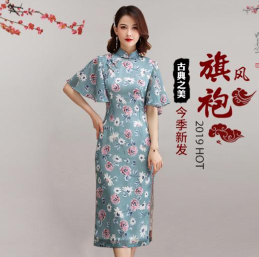tm 3001 2020年新款中长款双层月牙袖立领旗袍