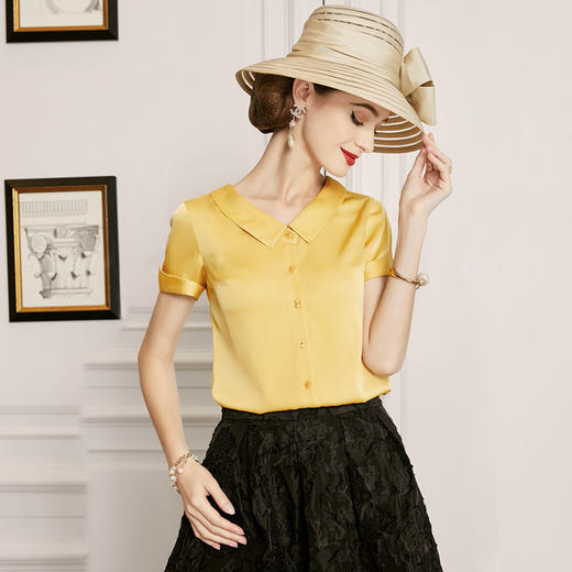 丁摩 真丝衬衫女新款桑蚕丝衬衣短袖娃娃领波点上衣洋气20-185DS399 商品图7