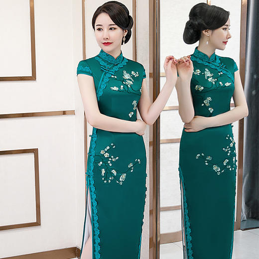 QQ9536新款唯美花边中式刺绣旗袍TZF 商品图0