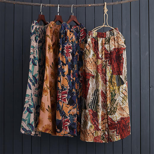 DYK-2662文艺垂感松紧腰宽松大码休闲棉麻阔腿裤 商品图1