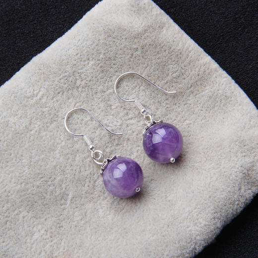 S925银，耳钩防过敏自然紫晶耳坠NM-80354 商品图3