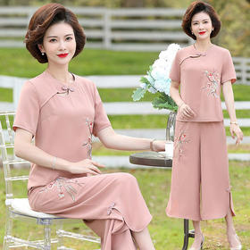 Y-188夏装洋气精美绣花盘扣时尚短袖中国风两件套