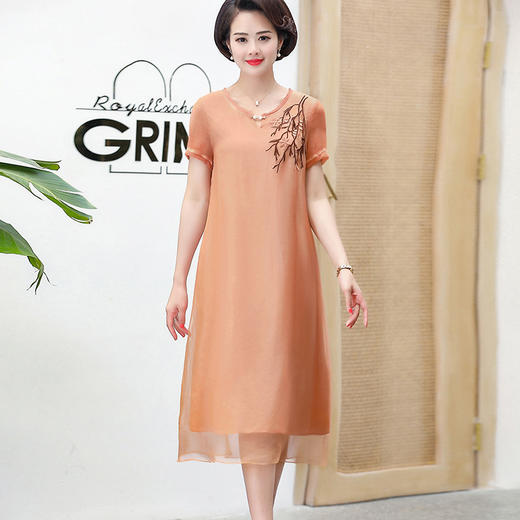 FLO-8202-1930中长款妈妈装洋气短袖碎花连衣裙 商品图0