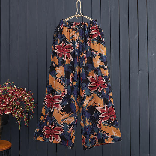 DYK-2662文艺垂感松紧腰宽松大码休闲棉麻阔腿裤 商品图3