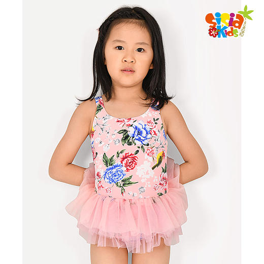 sisia儿童泳衣女新款公主范中大童洋气度假裙式连体游泳衣 商品图0