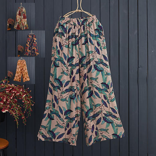 DYK-2662文艺垂感松紧腰宽松大码休闲棉麻阔腿裤 商品图0