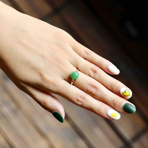 冰种阳绿翡翠蛋面戒指18k黄金镶嵌 商品图10