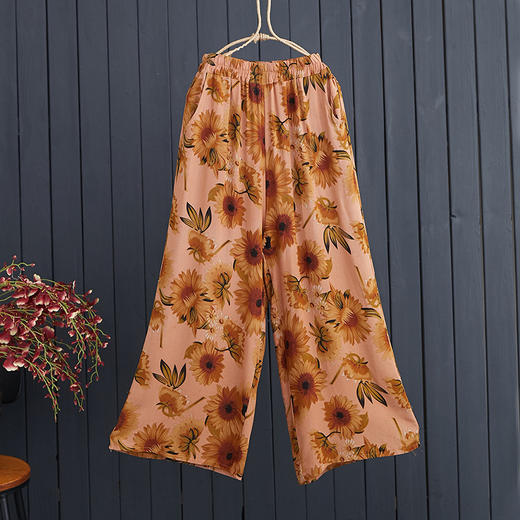 DYK-2662文艺垂感松紧腰宽松大码休闲棉麻阔腿裤 商品图2