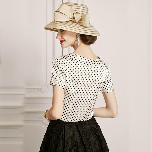 丁摩 真丝衬衫女新款桑蚕丝衬衣短袖娃娃领波点上衣洋气20-185DS399 商品图4