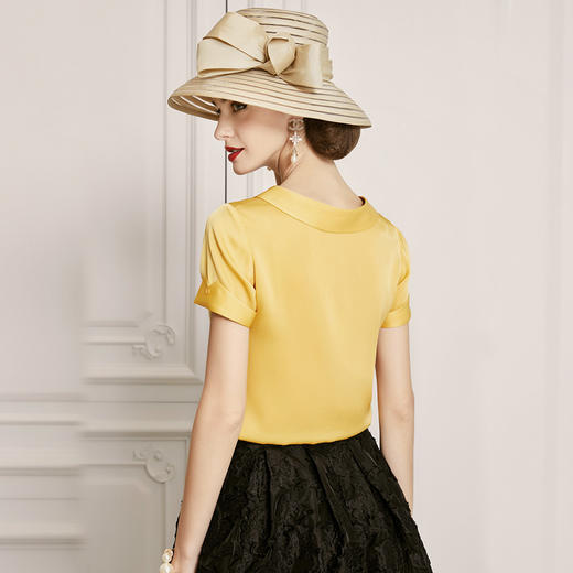 丁摩 真丝衬衫女新款桑蚕丝衬衣短袖娃娃领波点上衣洋气20-185DS399 商品图9