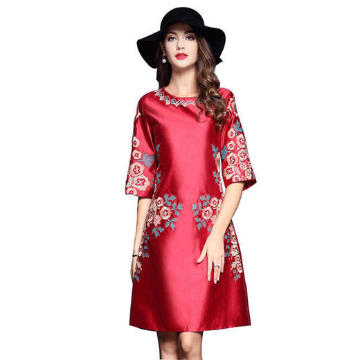 HXYY-A425新款民族风重工刺绣花七分袖连衣裙 商品图2