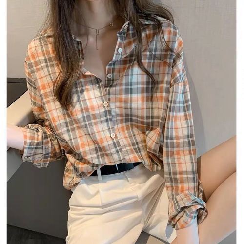 忌平庸女装新款复古港味格子衬衫女薄款宽松中长款衬衣防晒衫外套JPY带授权招加盟代理